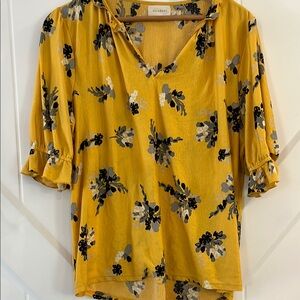 MELLODAY Gold Ruffled Blouse 3/4 Sleeve